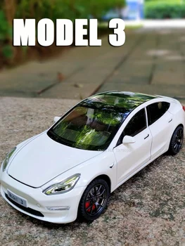1/24 Tesla MODEL 3 Моделирование масштаба Игрушечный литой под давлением сплав Модель автомобиля с отдвижной задней дверью Может открыть резиновые шины Подарки для мальчика Рождество