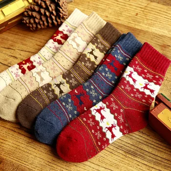 1 пара зимних шерстяных носков для женщин лося рождественские носки утолщают теплые снежные носки России Navidad Natal Floor Socks Новогодний подарок