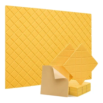 12 Упаковка звукоизоляционных стеновых панелей, 12x12x0,4 дюйма Самоклеящиеся звукопоглощающие панели, для студии звукозаписи, офиса, желтого