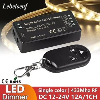 1CH Светодиодный диммер 12A DC12-24V Контроллер с 3-клавишным беспроводным пультом дистанционного управления RF 433 МГц для светодиодных одноцветных ламп COB