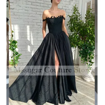 2021 Элегантные черные выпускные платья Бисер Спагетти на бретелях Вечерние платья с высоким разрезом Носить