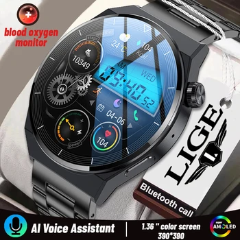 2023 LIGE NFC Smart Watch Мужчины AMOLED 390 * 390 HD Экран Сердечный ритм Bluetooth Вызов Человек Часы IP68 Водонепроницаемые смарт-часы для мужчин