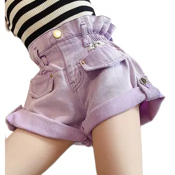 2023 Летние джинсовые шорты для малышей для девочек-подростков Однотонные оборки конфетного цвета Джинсовые шорты с высокой талией Брюки для детей