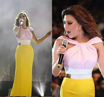 2023 Ливанские платья знаменитостей Najwa Karam Саудовские арабские вечерние платья Элегантное бело-желтое прямое вечернее платье для выпускного вечера в Дубае