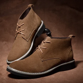 2023 Новые мужские замшевые короткие ботинки на открытом воздухе Модные кожаные туфли на шнуровке с дышащей универсальной повседневной обувью Mid Top