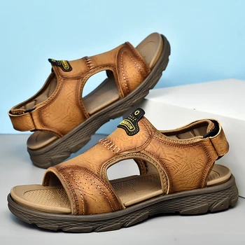 2023 Новые мужские сандалии из воловьей кожи Летние качественные пляжные тапочки Повседневные кроссовки Пляжная обувь на открытом воздухе Большой размер