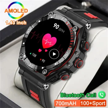 2023 Новые смарт-часы Bluetooth Call Мужские AMOLED 1,43-дюймовый HD-экран Спорт Фитнес Сердечный ритм Часы 700 мАч Батарея Смарт-часы