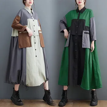 2023 осень и зима новое европейское и американское женское платье контрастный цвет свободный тонкий длинный тренч