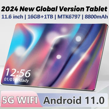 2024 5G Новая глобальная версия Планшеты Android 11.0 11,6 дюйма 8800 мАч 16 ГБ ОЗУ 1 ТБ ПЗУ MTK6797 Wi-Fi 10-ядерный планшет Pro Сеть 4G