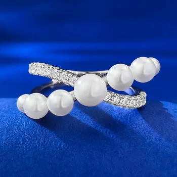 2024 Новое жемчужное кольцо S925 Стерлинговое серебро Кольцо в стиле жемчуга с бриллиантами для женщин