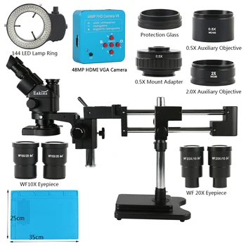 3.5X 7X 45X 90X Тринокулярный стерео микроскоп Двойная штанга Подставка Zoom Simul Focal + 48MP Камера Микроскоп для промышленного ремонта печатных плат