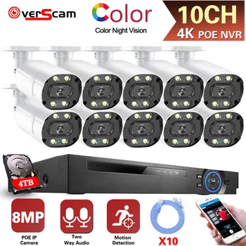 4K Ultra HD Система камер видеонаблюдения POE NVR Kit 10CH Цветной CCTV CCTV Камера видеонаблюдения Kit 8MP Набор IP-камер XMEY
