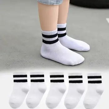 5 пар / лот осень зима высокая эластичная простая детская носки корейский хлопок полоски сплошной цвет алфавит мальчики девочки носки 1-12 y