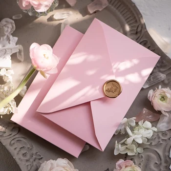 5 шт. Симпатичные сплошные розовые конверты Толстая бумага Свадебные приглашения Обложка открытки Корейские канцелярские товары Kawaii Wax Seal Наклейки