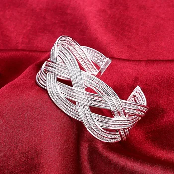925 Браслеты из стерлингового серебра для женщин Элегантный плетеный браслет из плетеной проволоки Мода Свадебная вечеринка Рождественский подарок для девочек Студенческие ювелирные изделия