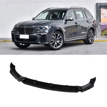 ABS Gloss Черная кромка переднего бампера для BMW X7 G07 M Sport 2019-2021 Автомобильная защитная пластина Разделитель Крышка бампера Углеродное волокно