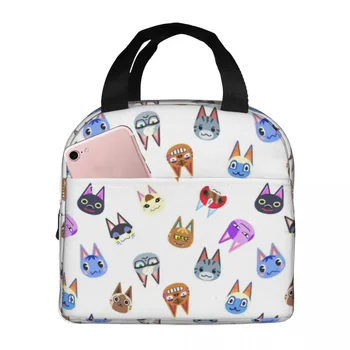 Animal Crossing Кошки Рассеянная изолированная сумка для ланча Сумка для пикника Термоохладитель Ланч-бокс Ланч-тоут для женщин Работа Дети Школа