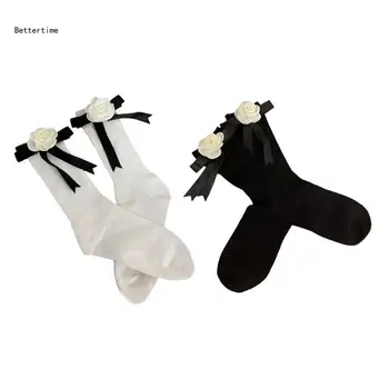 B36D Женские носки для лодыжек Хлопковые носки с 3D бантами из камелий поверх носков для икр