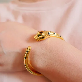 BLack Spots Леопардовый браслет Кубический цирконий Камень Животное Пантера манжета для мужчин или женщин дизайнерские медные украшения