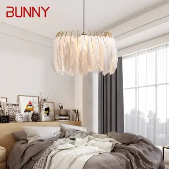 BUNNY Nordic Pendant Lamp Креативный Современный Белый Светодиодный Винтажный Перьевой Светильник Для Домашней Столовой Декор Спальни