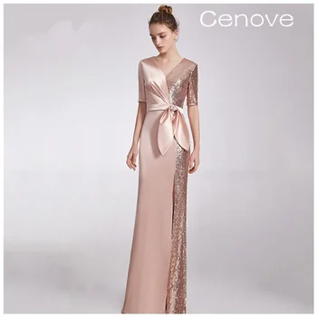 Cenove V Вырез Выпускное платье Длина пола с длинными рукавами Вечернее элегантное платье для вечеринок для женщин2023