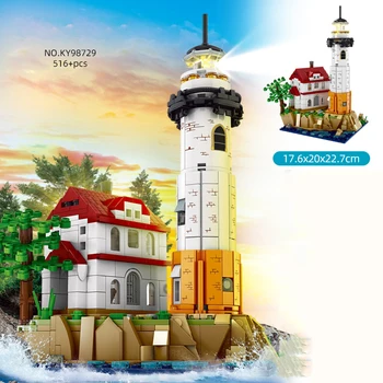 Creative MOC Building Block Street View Sunset Glow Lighthouse Model Brick Развивающая коллекция игрушек с подсветкой для детей Подарки