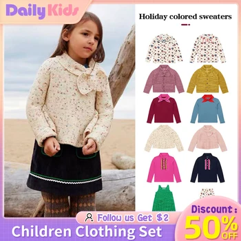 Daily Kids KS Свитер для девочки 2023 ks высокой четкости для праздника малыш детский пуловер с бантом трикотажный кардиган свитера джемперы