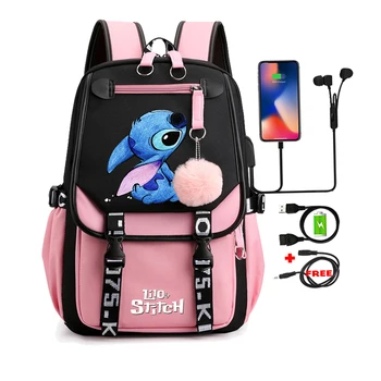 Disney Lilo Stitch Рюкзак для подростка Canvas Ноутбук Back Pack Женский рюкзак для девочки Аниме Школьная сумка Мультфильм Аниме Рюкзак