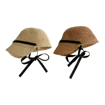 F62D Малыш Девочка Лето Соломенная Шляпа Пляж- Солнцезащитная Шапка Для Девочек Мальчиков