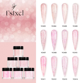 FSIXCL 2023 Розовая акриловая пудра для макания с блестками Дизайн для ногтей Блестящий дизайн для наращивания ногтей Маникюр Пигментная пыль