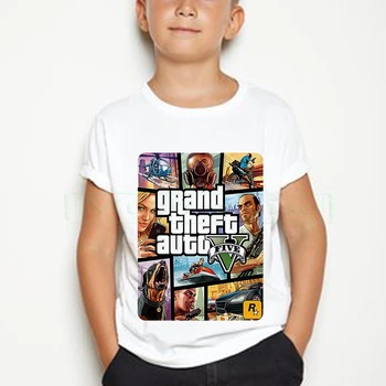 Grand Theft Авто Игра GTA 5 Одежда для мальчиков Летние футболки Крутые GTA5 Дети TShirt Красочная футболка с принтом в футболке Забавная одежда