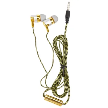 H-169 3,5 мм MP3 MP4 Проводка сабвуфера Плетеный шнур, универсальные музыкальные наушники с управлением пшеничной проволокой (золотой)