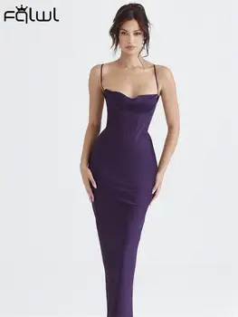 Habbris Purple Сексуальное длинное платье с открытой спиной Вечерняя вечеринка для женщин 2023 осень-зима Атласное облегающее макси-платье Новый в платье