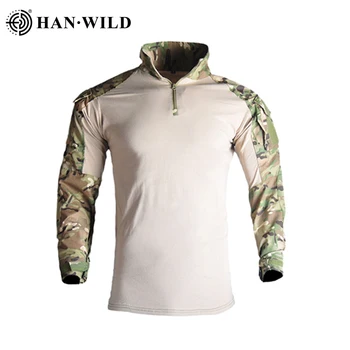 HAN WILD Туристическая рубашка Тактические рубашки для страйкбола Мужчины Армейские боевые военные камуфляжные рубашки с длинным рукавом На открытом воздухе Охота Эластичная одежда