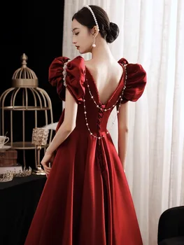 Hong Hu Женское платье Свадьба 2024 Стильный Изысканный Вино Красный Удивительная Невеста Помолвка Официальное Мероприятие Красивое Бальное Платье Для W