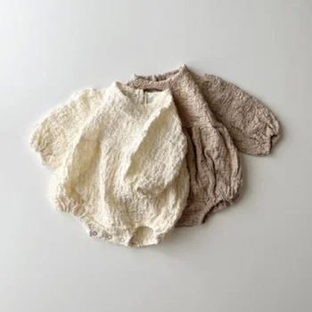 INS Однотонный комбинезон с длинным рукавом плиссированная текстура трикотажный комбинезон для новорожденных Одежда для новорожденных Одежда из хлопка Качественные боди для девочек