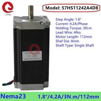 JUNQI Nema23 Шаговый двигатель 57x112 мм 4,2 А 3 Н.м D = 8 мм Шаговый двигатель с ЧПУ 57HS11242A4D8 с одним валом для 3D-принтера с ЧПУ