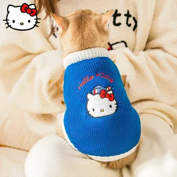 Kawaii Sanrio Hello Kitty Одежда для домашних животных Милый мультфильм Осень и зима Против выпадения волос Кошка и собака Кардиган Жилет Теплая одежда Подарок