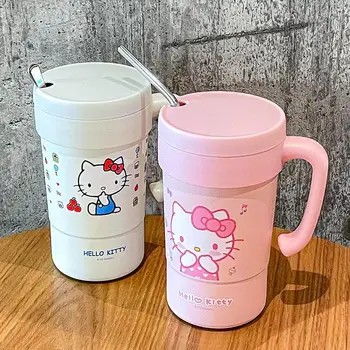 Kawaii Sanrio Аниме Изолированная чашка Милая Hello Kitty Мода Предотвращение утечек Нержавеющая сталь Большая емкость Соломенная чашка Подарки для девочек
