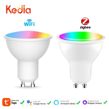 Kedia GU10 Zigbee и Wi-Fi Светодиодная лампочка Tuya 4W RGBW Smart Life APP Пульт дистанционного управления работает с Google Home Alexa Yandex Alice
