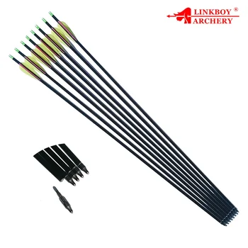 Linkboy Archery Стрелы из чистого углерода ID6,2 мм 12 шт. 3-дюймовые пластиковые лопасти 100 г наконечник стрелы и наконечник для составной охоты с луком