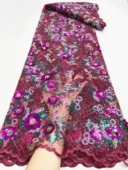 LJYN03 Чудесные цветы вышитое африканское сетчатое кружево с пайетками, высококачественная французская кружевная ткань из тюля для вечеринки / свадебного платья