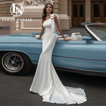 LOUIS NOVIAS Русалка Свадебные платья для женщин 2024 Асимметричное атласное свадебное платье на одно плечо Бант Пояса Vestidos De Novia