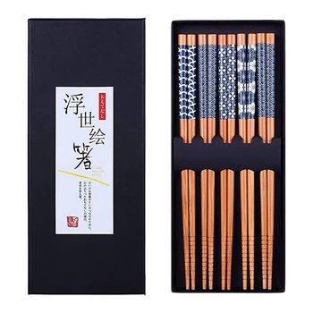 LUDA 5 пар палочек для еды из натурального бамбука многоразовые палочки для еды в классическом японском стиле подарочные наборы, можно мыть в посудомоечной машине, 8,8 дюйма