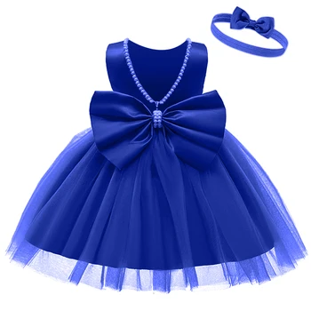 LZH 2023 Детское платье для девочек Платье принцессы без рукавов с бантом Платье для девочек 1-й день рождения Одежда для новорожденных 0-1-2 лет