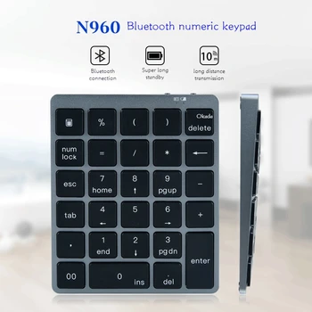 N960 Зарядка Беспроводная цифровая клавиатура Bluetooth 28-клавишная мини-клавиатура из алюминиевого сплава Внешняя клавиатура Finance