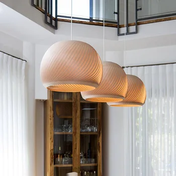 Nordic Simple Wood Кожаный подвесной светильник Креативные художественные лампы ручной работы для гостиной, столовой, отеля, украшения кухни, люстры