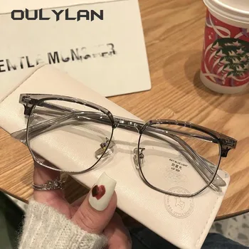 Oulylan Очки из кокосового ясеня для мужчин Винтажные компьютерные очки Большие оптические очки Очки против синего света Прозрачные очки