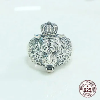 S925 дизайн кольца из стерлингового серебра с этническим стилем текстура короны головы тигра широкое издание ретро персонализированный хип-хоп стиль