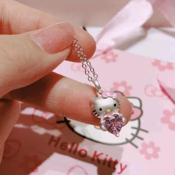Sanrio Hello Kitty Ожерелье Милое Аниме Простое Творческое Ключичное Цепочка Мультфильм Аксессуары Мода Серебряные Ювелирные Изделия Девочка Игрушка Подарок